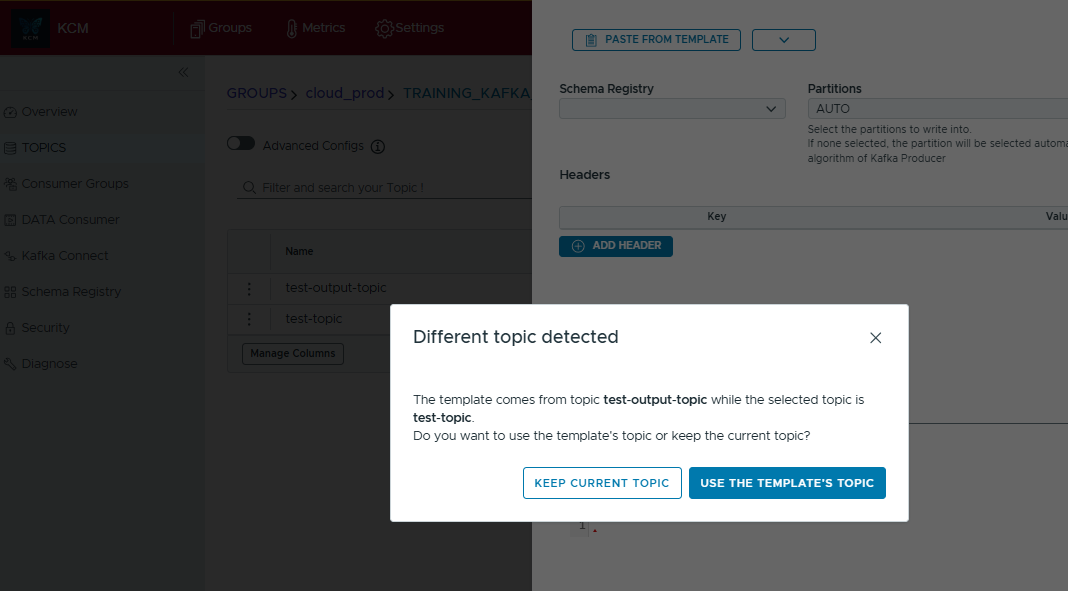 Confirmation dialog warning when template comes from a different topic